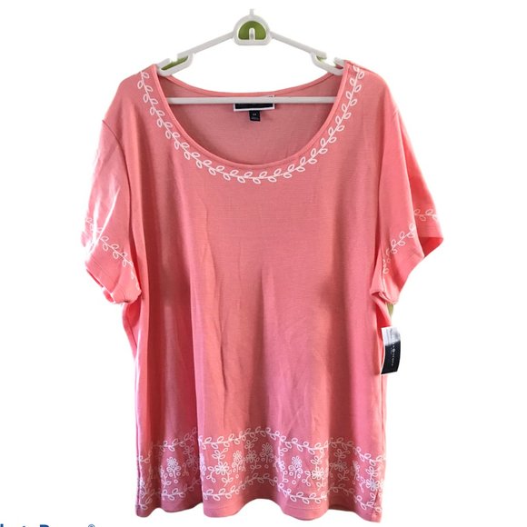 Karen Scott Women's PLUS Light Pink Striped Blouse - Picture 1 of 8